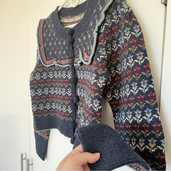 NEW SEA Anna Ruffled Cropped Merino Wool-jacquard Cardigan M Women - Picture 7 of 10